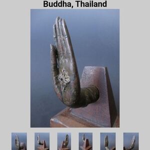 19th early 20th C. Thai brass Buddha hand w/ chakra flower.